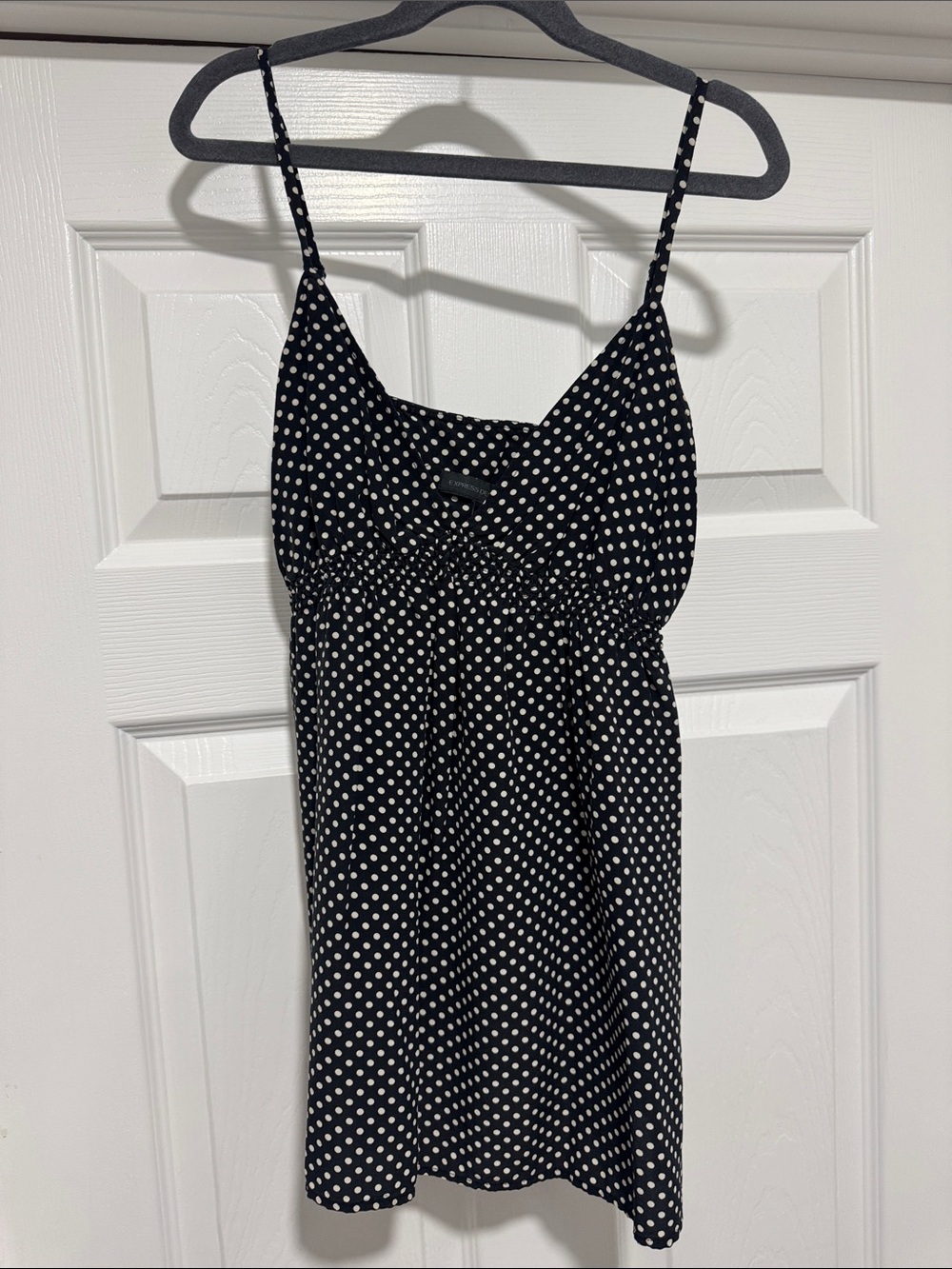 Express Black Mini Dress with Cream Polka Dots